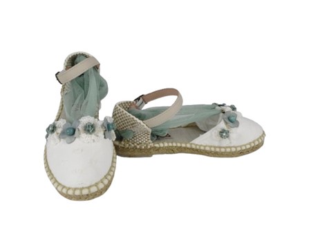 Espadrilles in tessuto con fiori e nastro in tulle