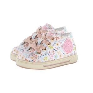Sneaker primo passo in tela fantasia fiorellini con laccii