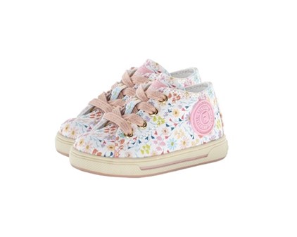 Sneaker primo passo in tela fantasia fiorellini con laccii