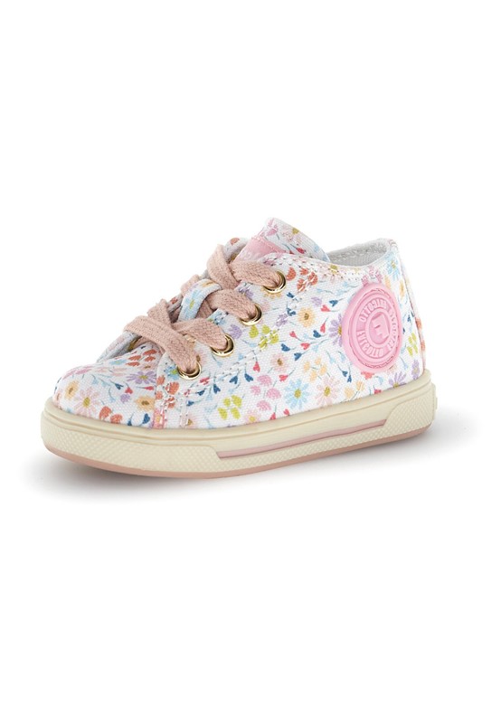 Sneaker primo passo in tela fantasia fiorellini con laccii