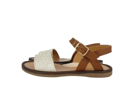 Sandalo fascia micro glitter e pelle con fibbia