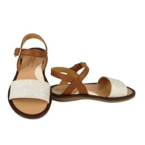 Sandalo fascia micro glitter e pelle con fibbia