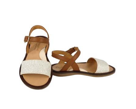 Sandalo fascia micro glitter e pelle con fibbia