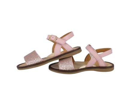 Sandalo fascia micro glitter e pelle con fibbia