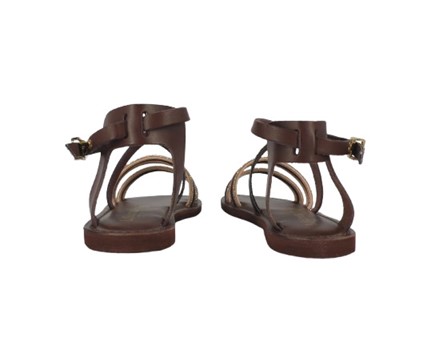 Sandalo in pelle e tubolari in strass con fibbia