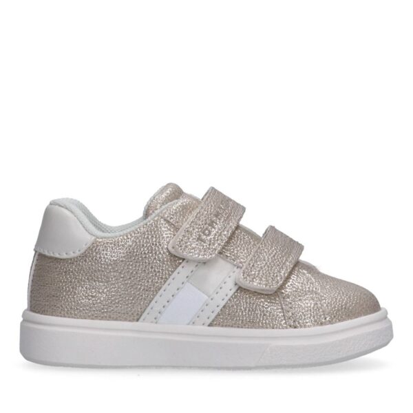 Sneaker in eco pelle e finitura glitterata con doppio velcro