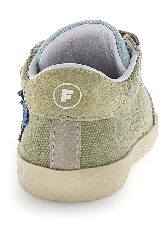 Sneaker primo passo in tela e camoscio con doppio velcro