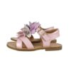Sandalo in pelle con fiori e fibbia