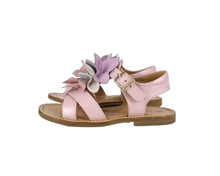 Sandalo in pelle con fiori e fibbia