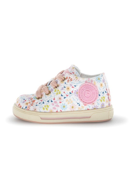 Sneaker primo passo in tela fantasia fiorellini con laccii