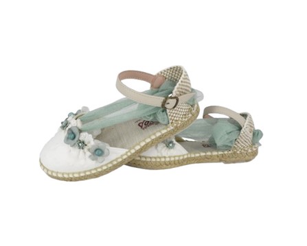 Espadrilles in tessuto con fiori e nastro in tulle