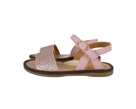 Sandalo fascia micro glitter e pelle con fibbia