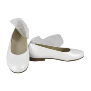 Ballerina in pelle con cinturino alla caviglia in organza