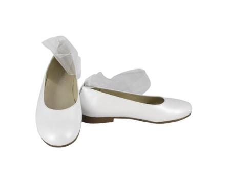 Ballerina in pelle con cinturino alla caviglia in organza