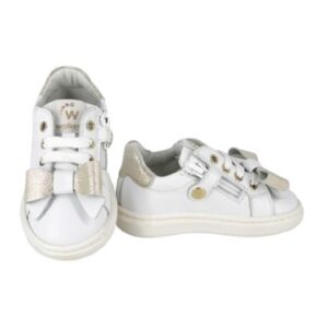 Sneaker primo passo in pelle con lacci e zip laterale