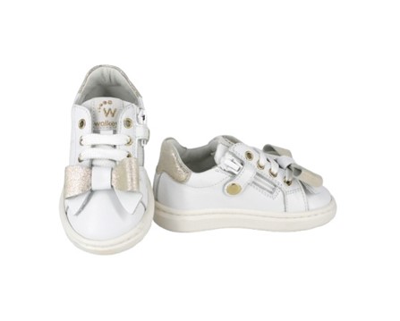 Sneaker primo passo in pelle con lacci e zip laterale