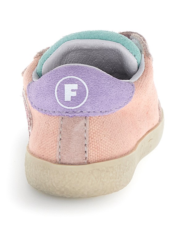 Sneaker primo passo in tela e camoscio con doppio velcro