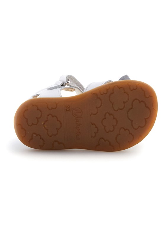 Sandalo in pelle con fiori e velcro