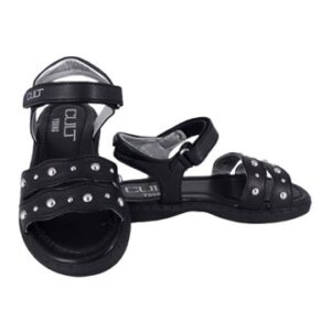 Sandalo in eco pelle con borchie e velcro