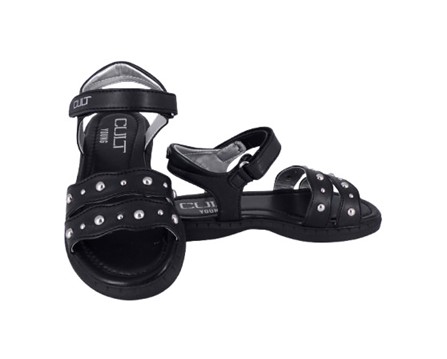 Sandalo in eco pelle con borchie e velcro