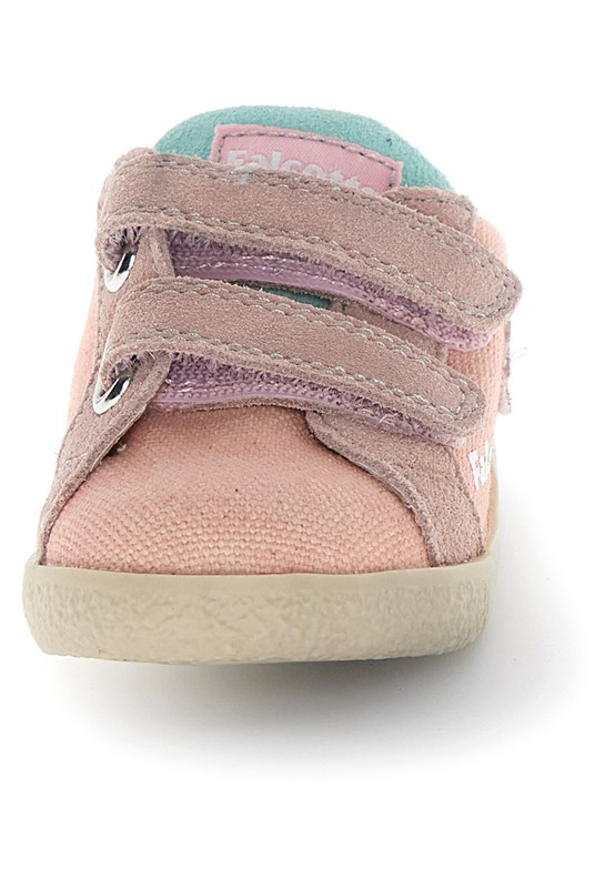 Sneaker primo passo in tela e camoscio con doppio velcro