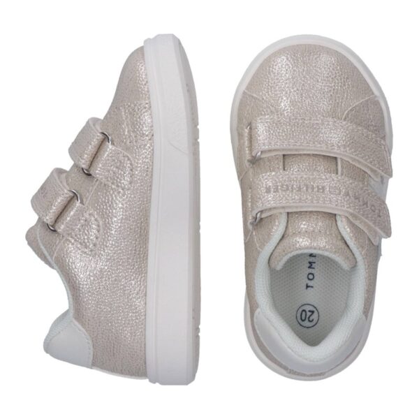 Sneaker in eco pelle e finitura glitterata con doppio velcro