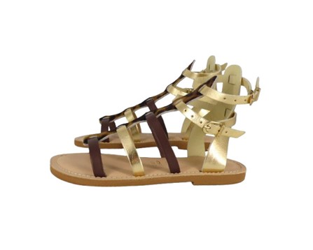 Sandalo alla schiava in eco pelle laminata e maculato