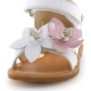 Sandalo in pelle con fiori e velcro