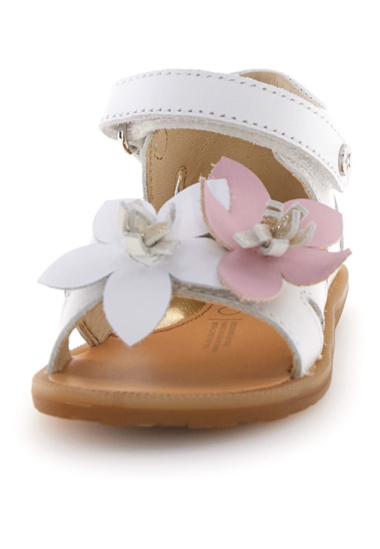 Sandalo in pelle con fiori e velcro