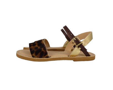 Sandalo in eco pelle laminata e cavallino maculato