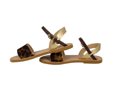 Sandalo in eco pelle laminata e cavallino maculato