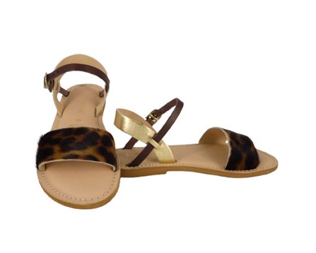 Sandalo in eco pelle laminata e cavallino maculato