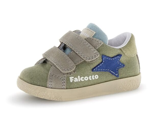 Sneaker primo passo in tela e camoscio con doppio velcro