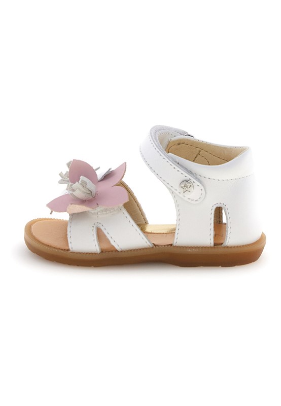 Sandalo in pelle con fiori e velcro