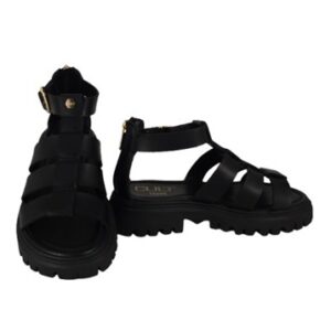 Sandalo in eco pelle con fibbia e zip posteriore