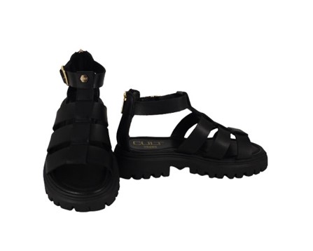 Sandalo in eco pelle con fibbia e zip posteriore