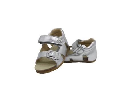 Sandalo primo passo in pelle laminata con velcro e fibbia