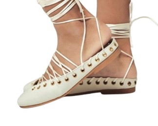 Ballerina in pelle con lacci alla caviglia