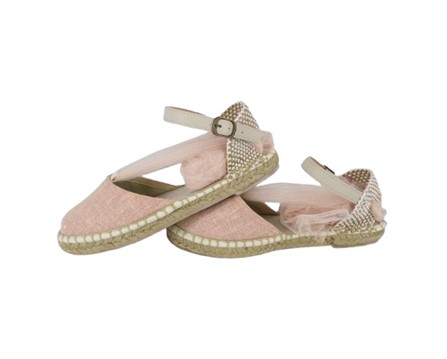 Espadrilles in tessuto con brillantini e nastro in tulle