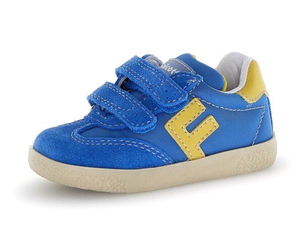 Sneaker primo passo in tessuto tecnico e camoscio con velcro