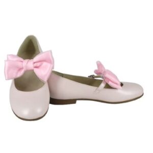 Ballerina in pelle con fiocco in raso rimovibile