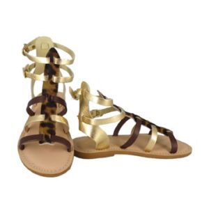 Sandalo alla schiava in eco pelle laminata e maculato