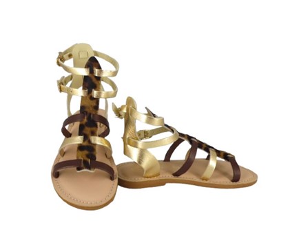 Sandalo alla schiava in eco pelle laminata e maculato