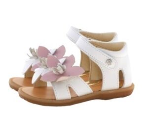 Sandalo in pelle con fiori e velcro