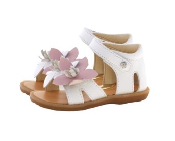 Sandalo in pelle con fiori e velcro
