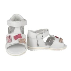 Sandalo primo passo in pelle con fiocchetti e velcro