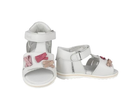 Sandalo primo passo in pelle con fiocchetti e velcro