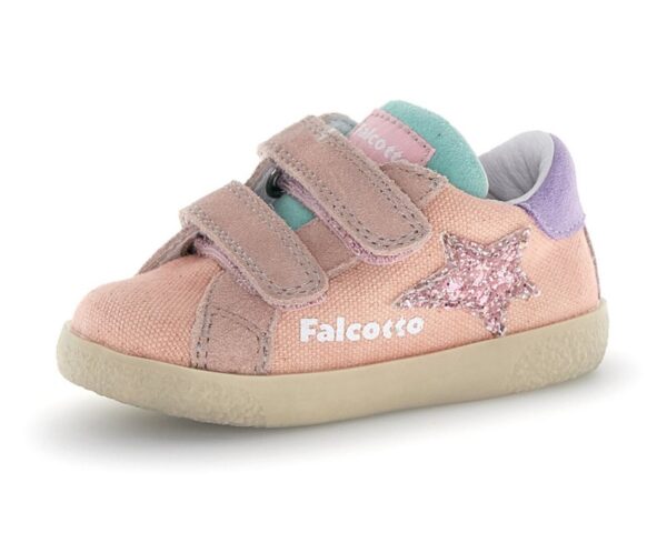 Sneaker primo passo in tela e camoscio con doppio velcro