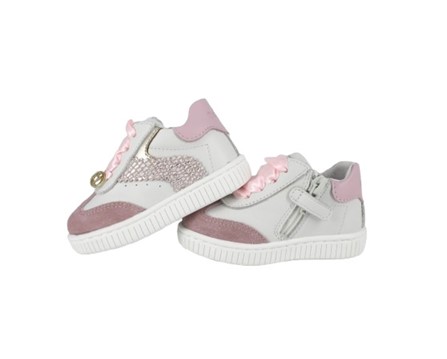 Sneaker primo passo in pelle con laacci e zip