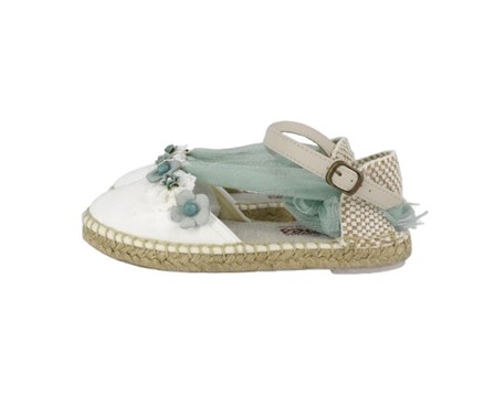 Espadrilles in tessuto con fiori e nastro in tulle